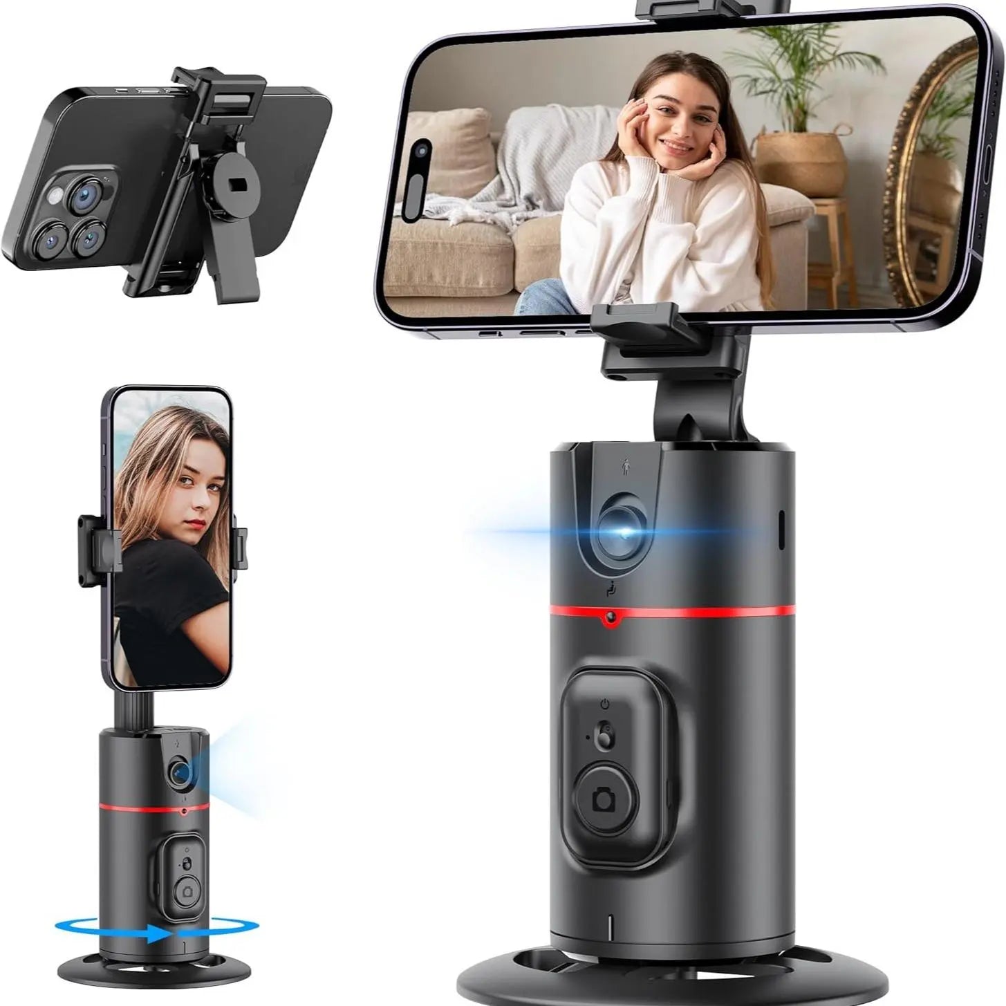 360° AI Auto Face Tracking Tripod with Remote – Smart Phone Holder, Gesture Control, Rechargeable Selfie Stick & Vlog Stand for TikTok, Live Streaming & Video Recording