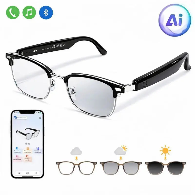 AI Smart Translation Glasses – Bluetooth Audio Glasses with 160-Language Translation, Photochromic Polarized Lenses & Built-In Speakers