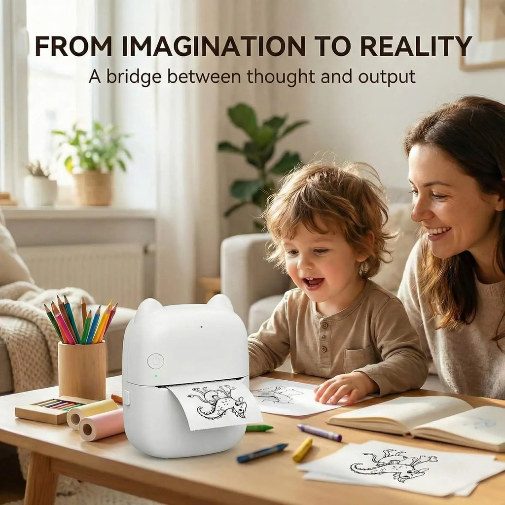 EFFUN AI Voice Mini Printer – Wireless Inkless Thermal Sticker & Label Printer