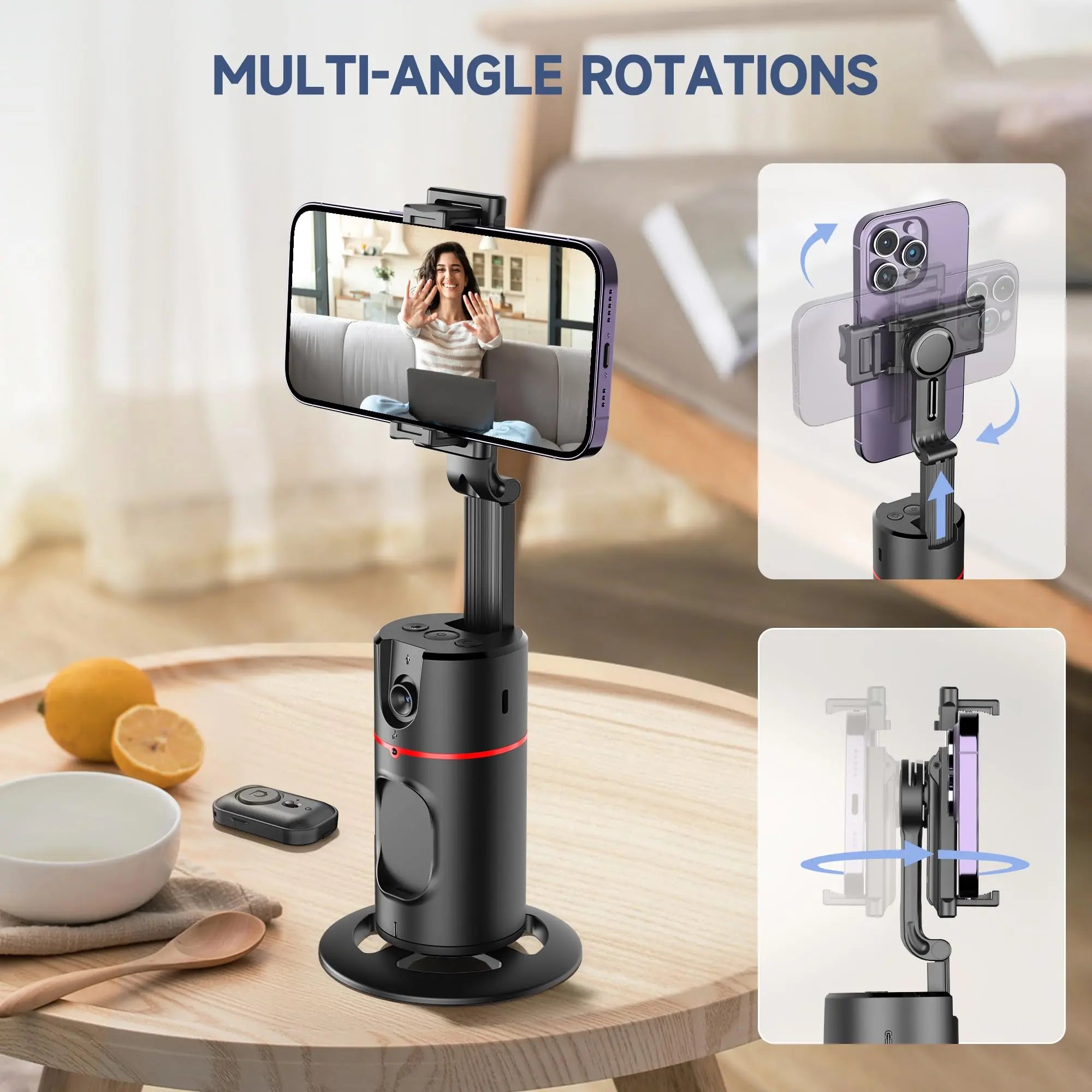 360° AI Auto Face Tracking Tripod with Remote – Smart Phone Holder, Gesture Control, Rechargeable Selfie Stick & Vlog Stand for TikTok, Live Streaming & Video Recording